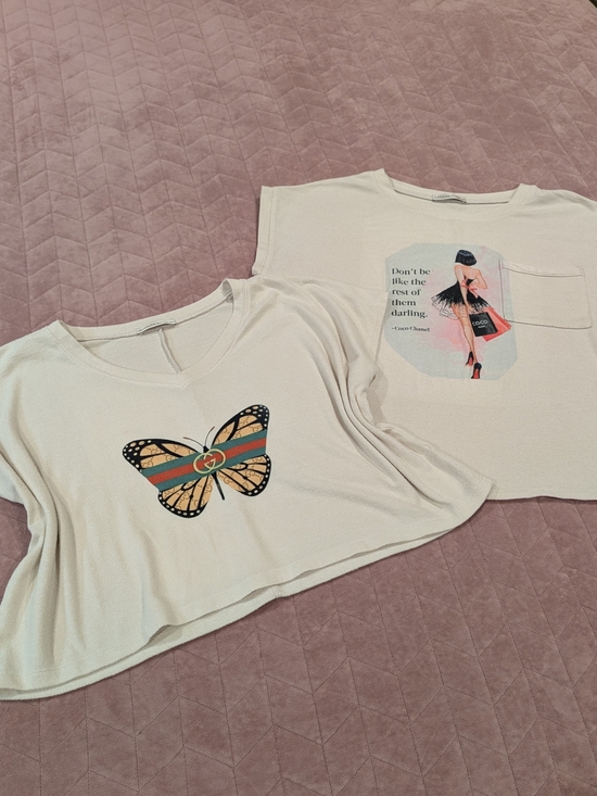 Zenana Outfitters Tops - Women's Zenana Cream Graphic Butterfly & Fashion Pocket Tops, Size M/L